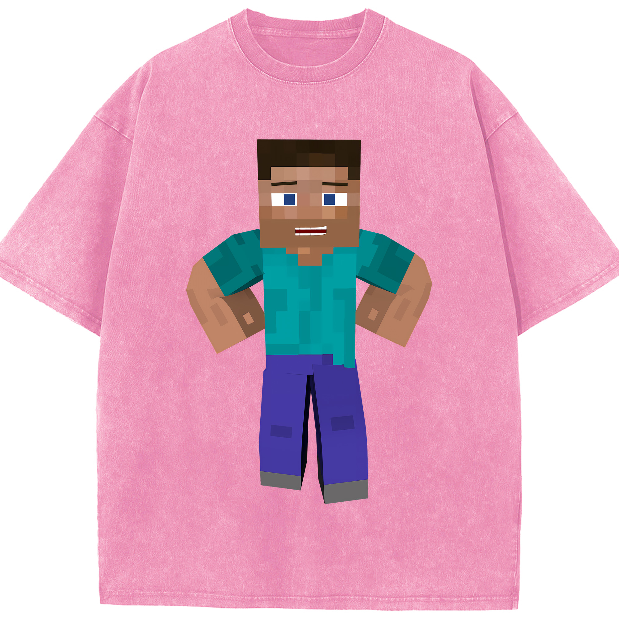 （画像用） マインクラフト ブロックの世界 Minecraft MC Block world 綿100% ヴィンテージ風 半袖Tシャツ（フロントプリント）